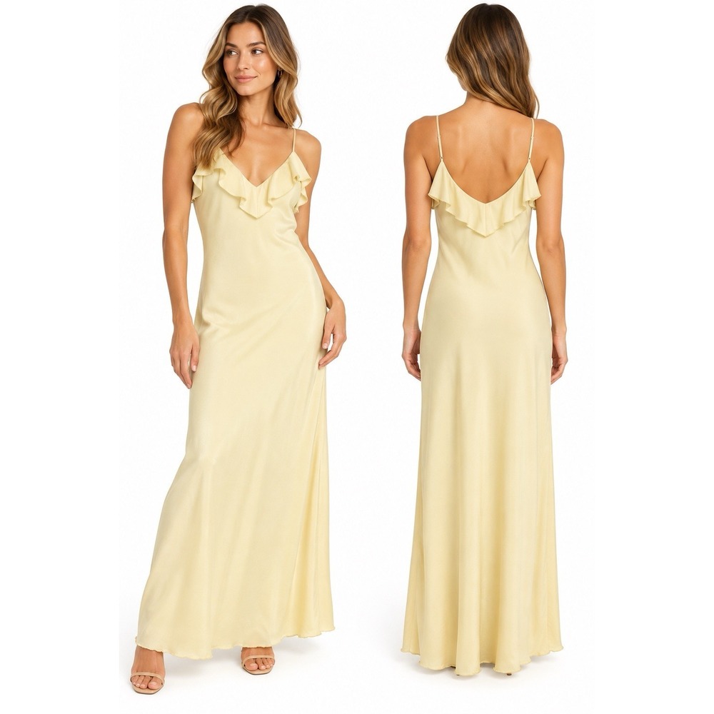 Lucy Paris Emery Maxi Dress XL Butter Yellow Ruffle Wedding Guest Romantic Boho